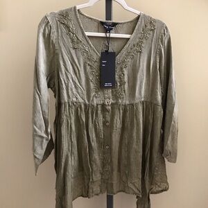 Young Threads Olive Embroidered Women's Top